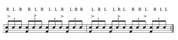 One of the challenging paradiddle variations: paradiddles in triplets