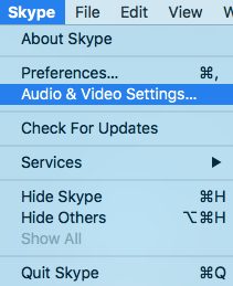 The dropdown skype menu for testing audio video settings