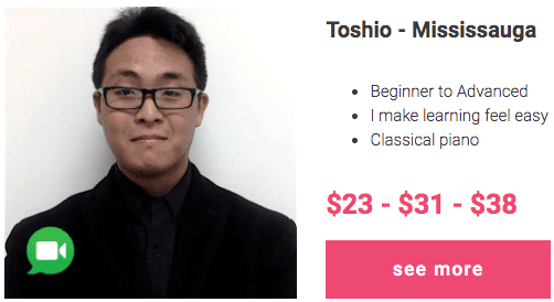 Affordable piano lessons with Toshio in Mississauga Ontario