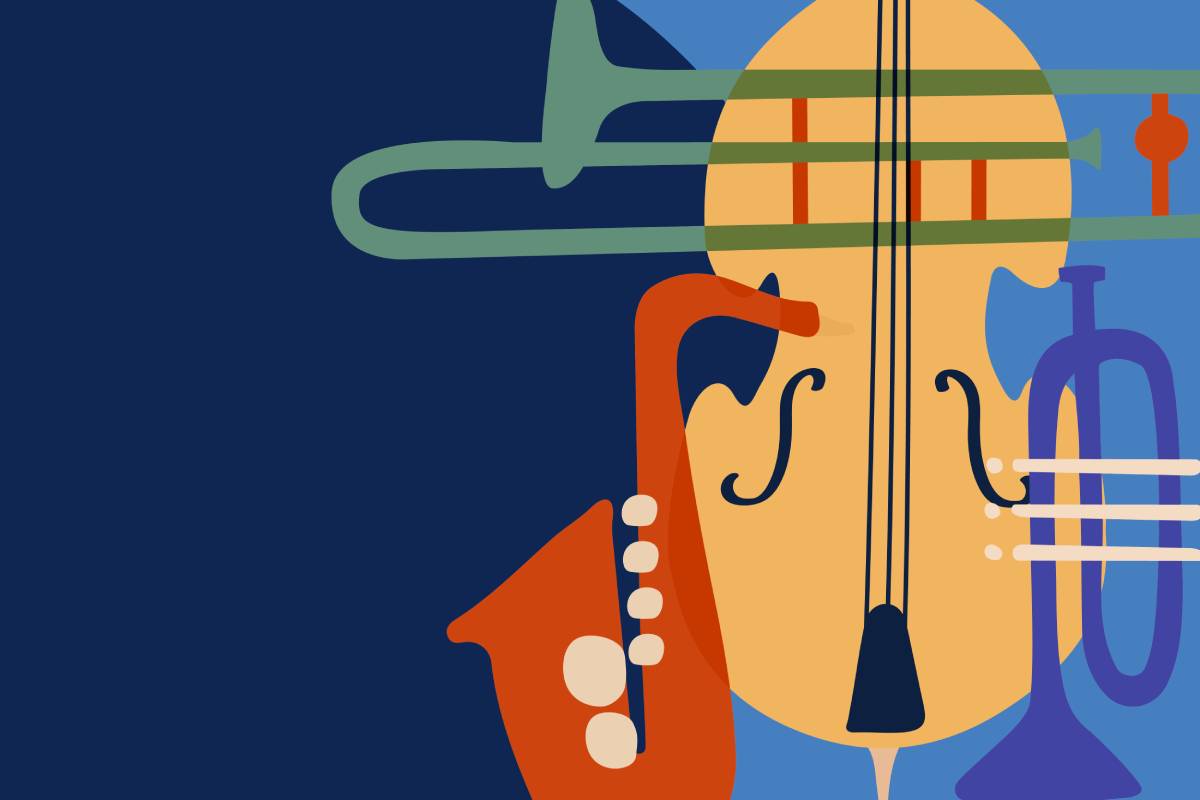illustration of jazz instruments for saxophone lessons in Montreal.