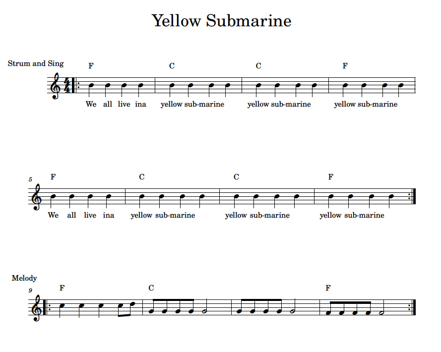 yellow submarine for ukulele beginners